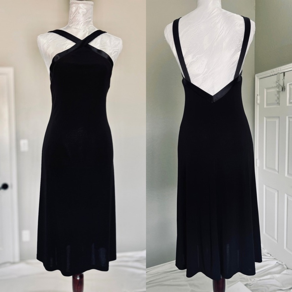 Jones New York Black Cross-Strap Midi Dress Low Back Formal Cocktail Date Night